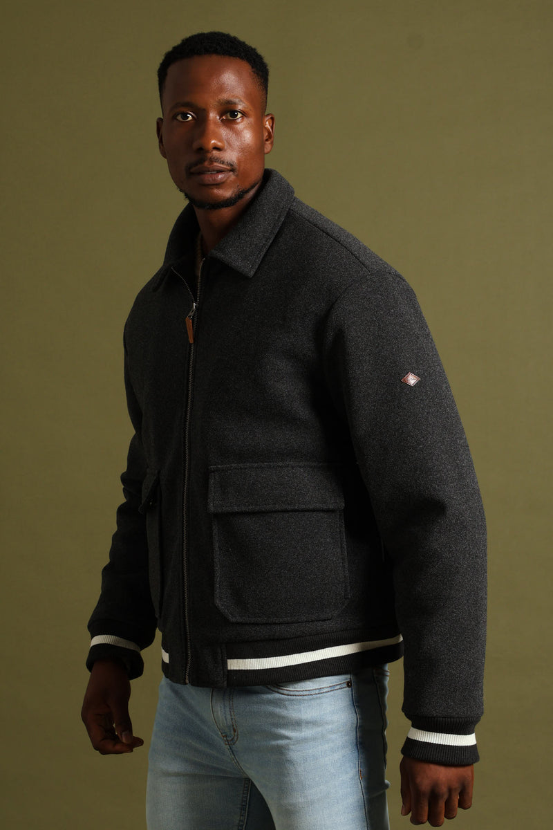 Melton Bomber Jacket - Charcoal