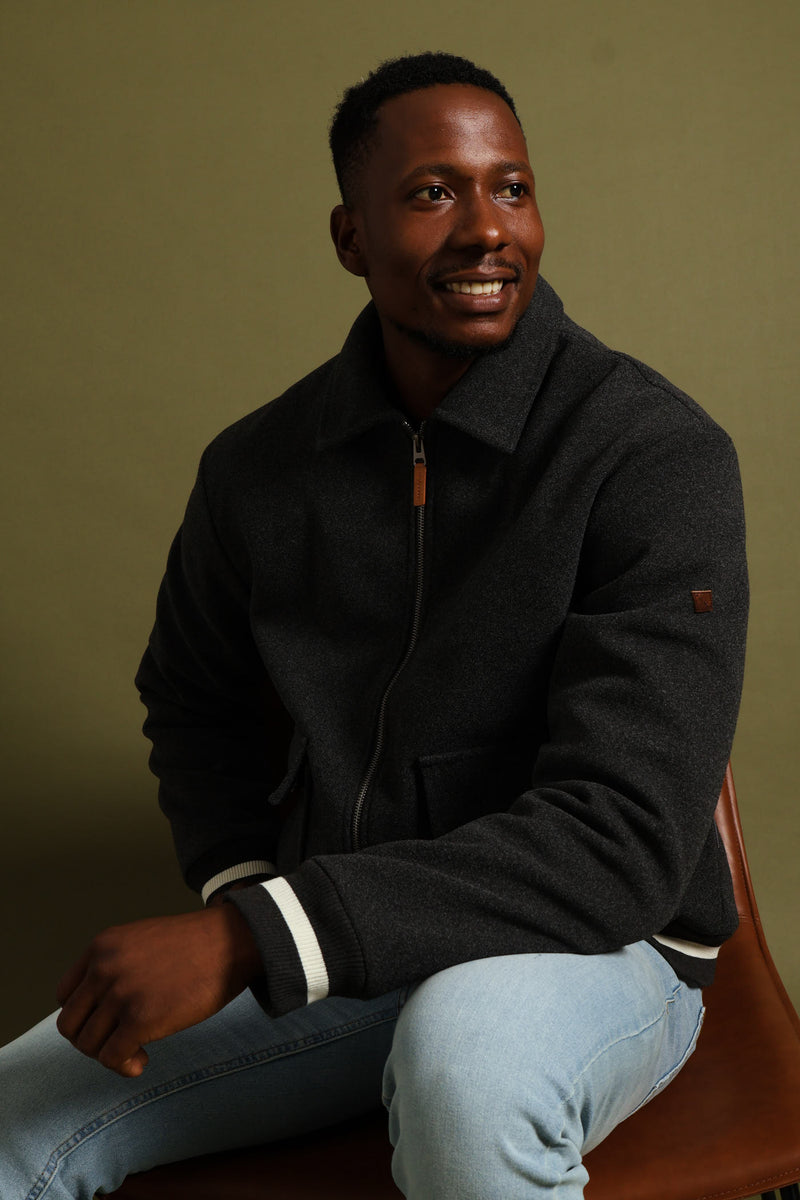 Melton Bomber Jacket - Charcoal