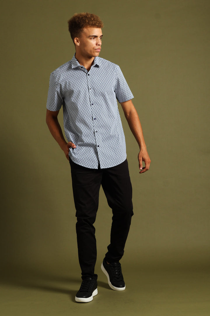 Geo Print Shirt - White/Blue