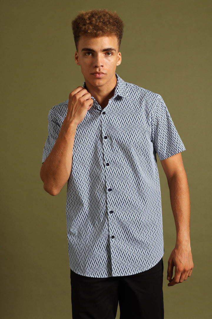 Geo Print Shirt - White/Blue
