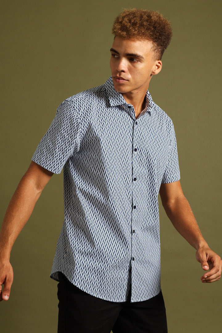 Geo Print Shirt - White/Blue