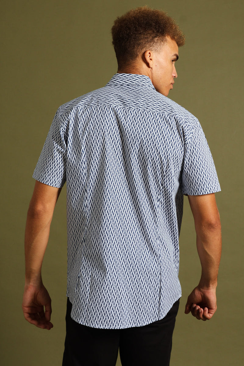 Geo Print Shirt - White/Blue