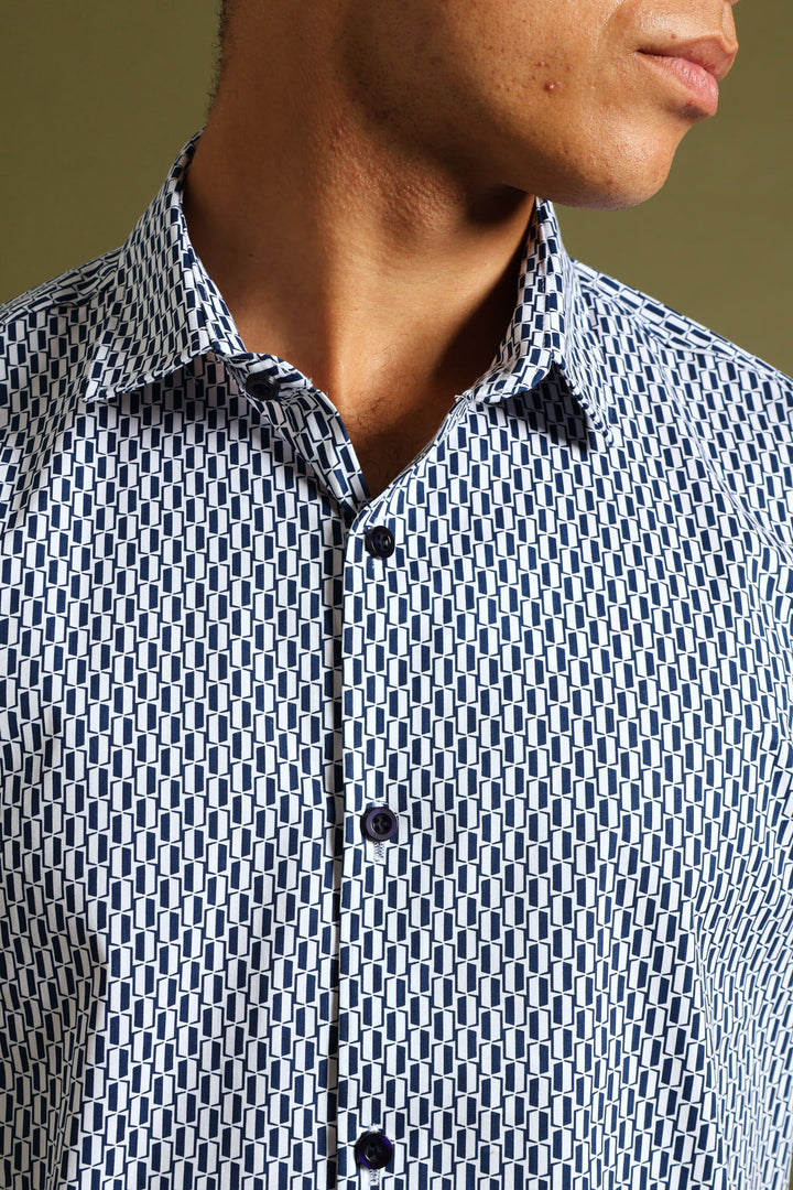 Geo Print Shirt - White/Blue
