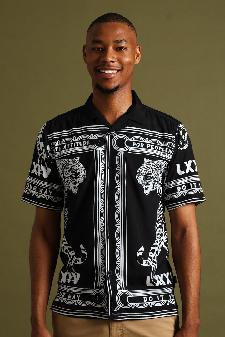 Tiger Block Print Shirt - Black