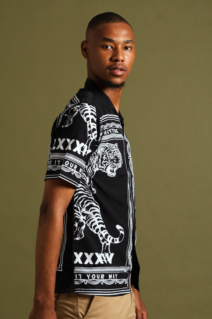 Tiger Block Print Shirt - Black
