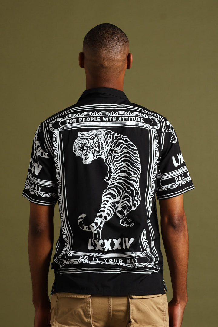 Tiger Block Print Shirt - Black