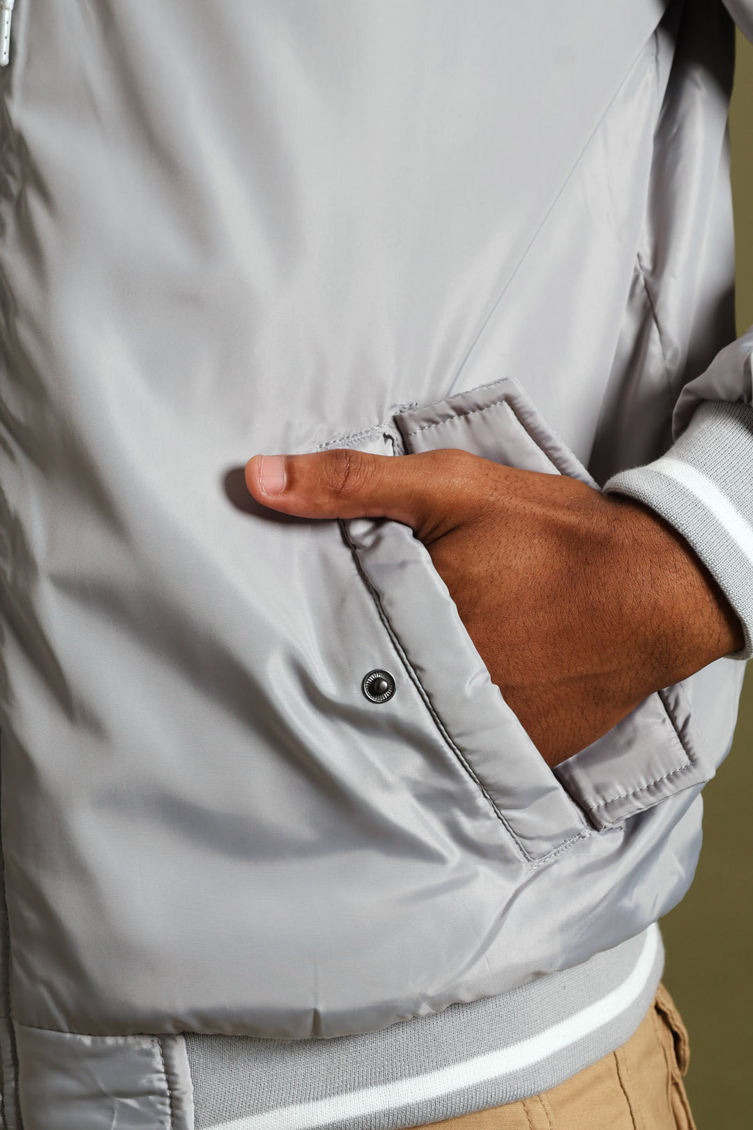 Knit Hood Bomber Jacket - Grey