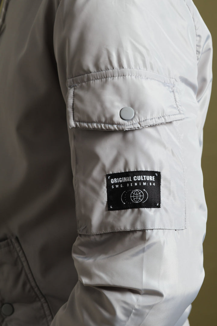 Knit Hood Bomber Jacket - Grey