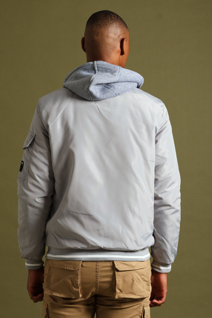 Knit Hood Bomber Jacket - Grey