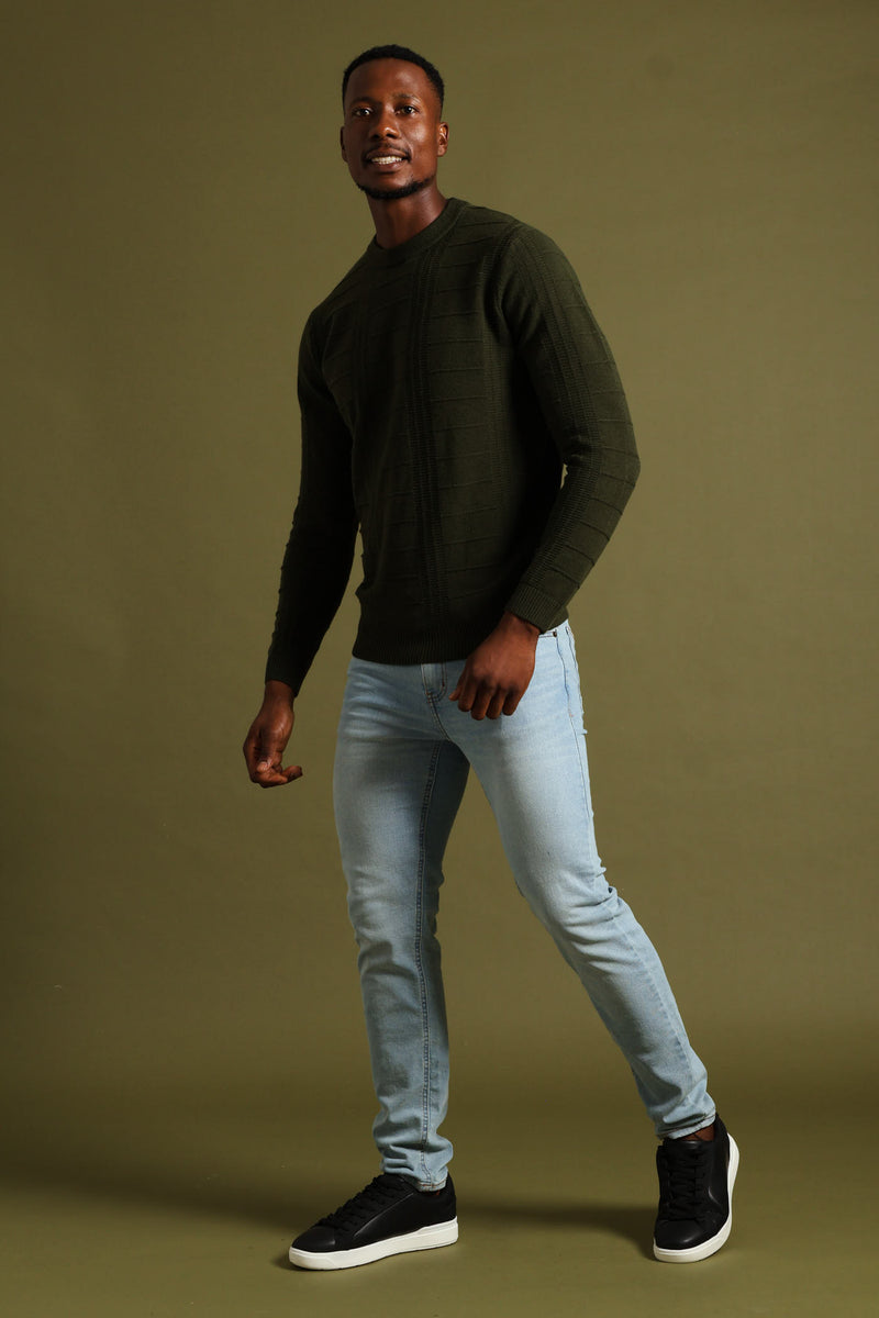 Check Jacquard Crew Knitwear - Fatigue
