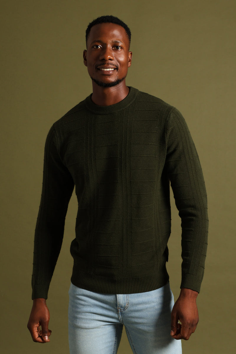 Check Jacquard Crew Knitwear - Fatigue