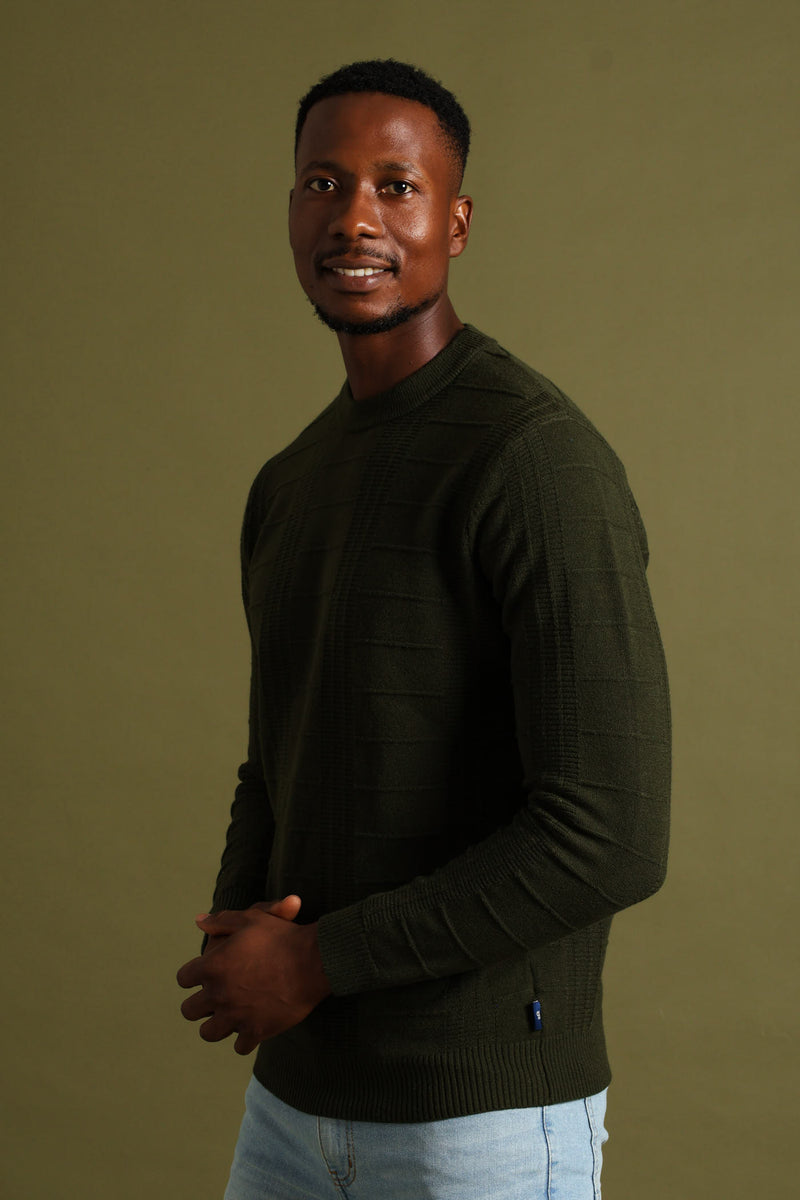 Check Jacquard Crew Knitwear - Fatigue