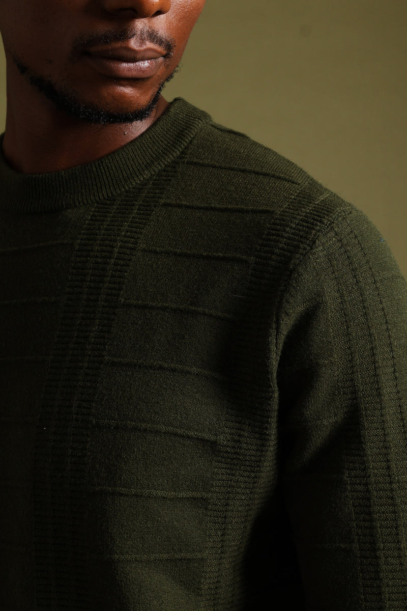 Check Jacquard Crew Knitwear - Fatigue