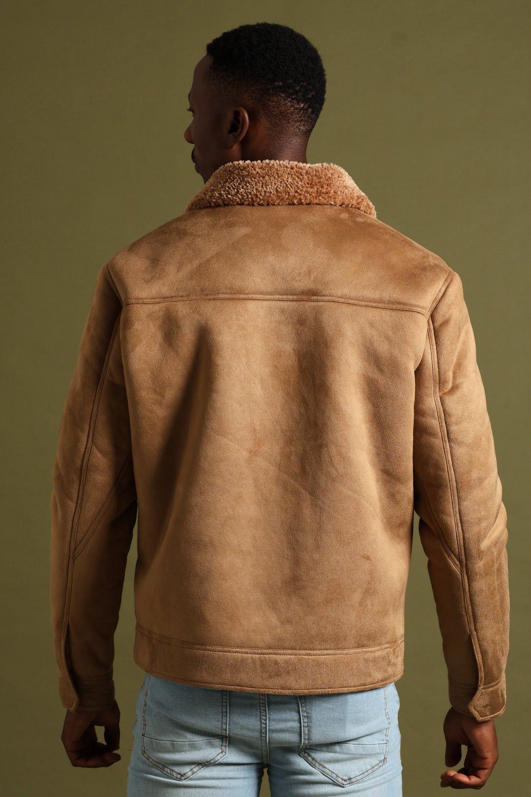 Shearling Sherpa Zip Through Jacket - Camel