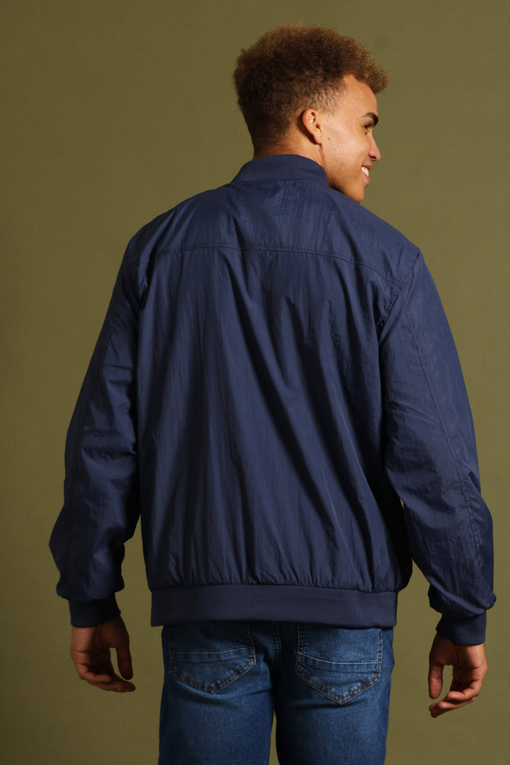 Smart Crinkle Bomber Jacket - Navy