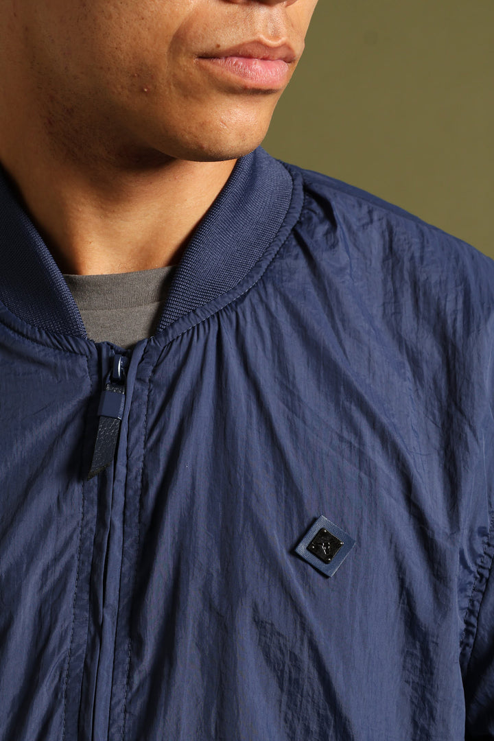 Smart Crinkle Bomber Jacket - Navy