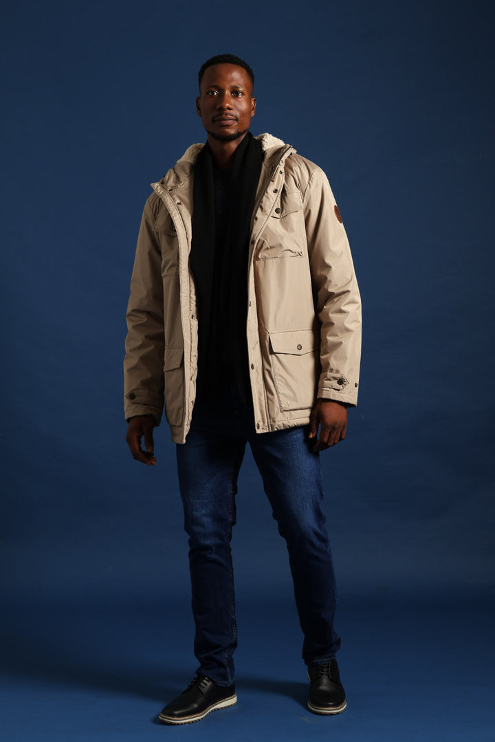 Hooded Utility Parka Jacket - Taupe