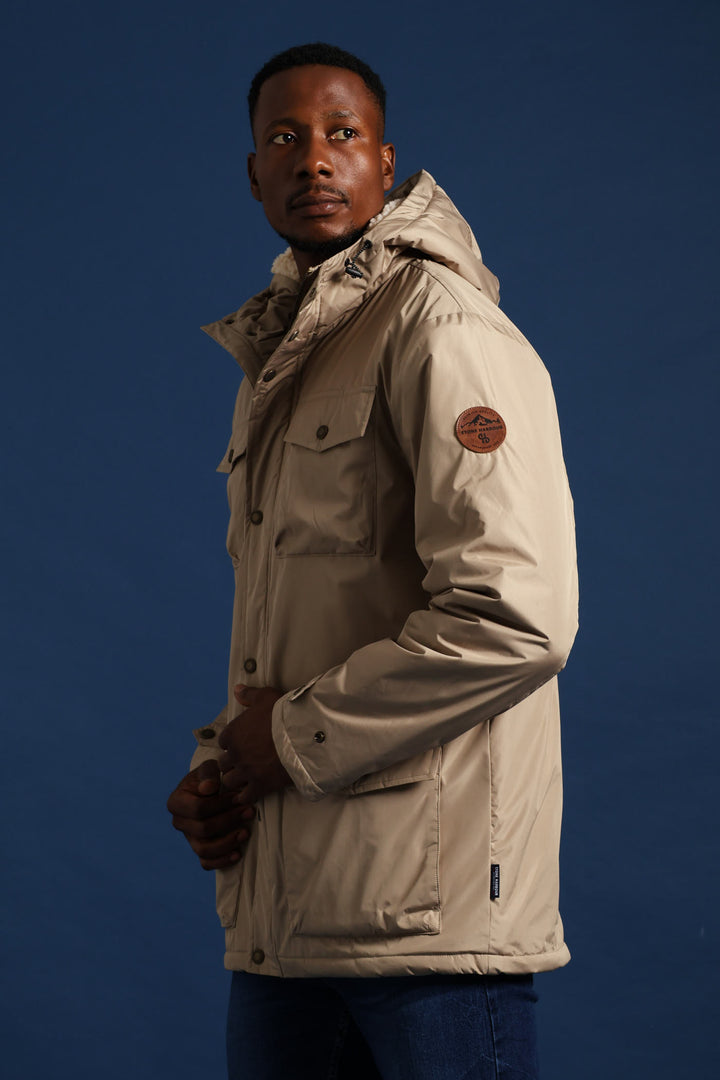 Hooded Utility Parka Jacket - Taupe