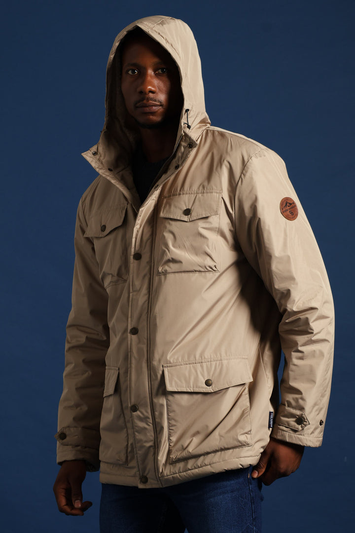 Hooded Utility Parka Jacket - Taupe