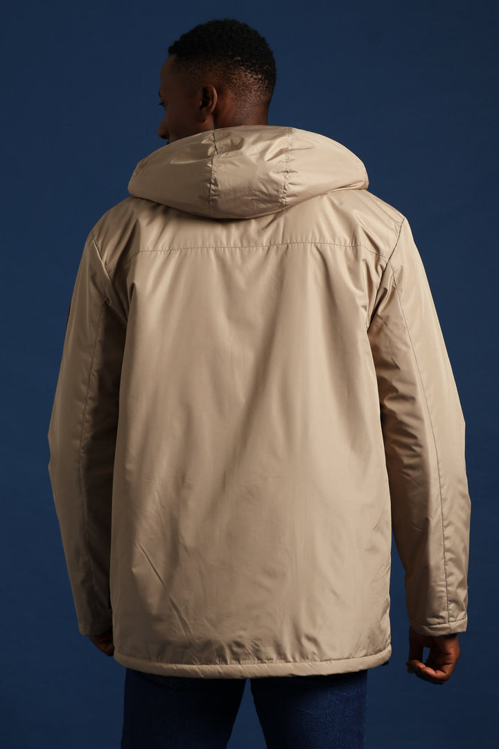 Hooded Utility Parka Jacket - Taupe