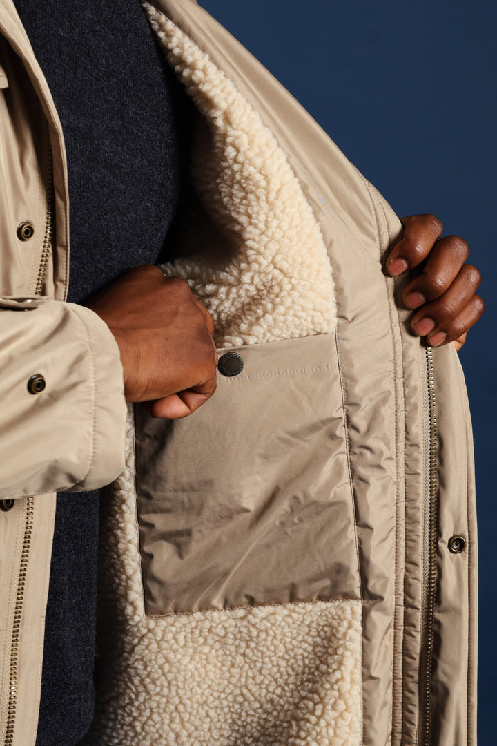 Hooded Utility Parka Jacket - Taupe