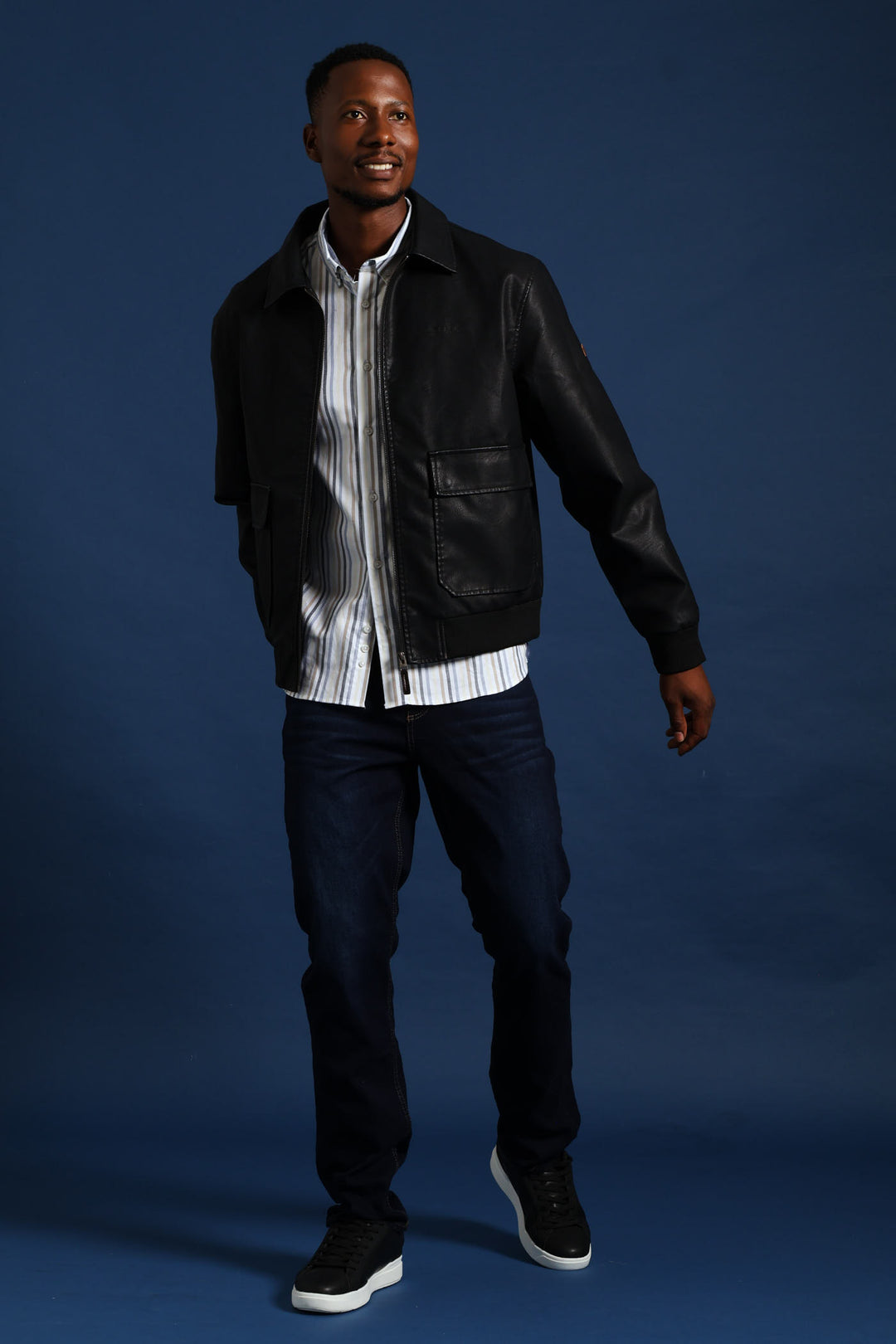 PU Zip Through Bomber - Black