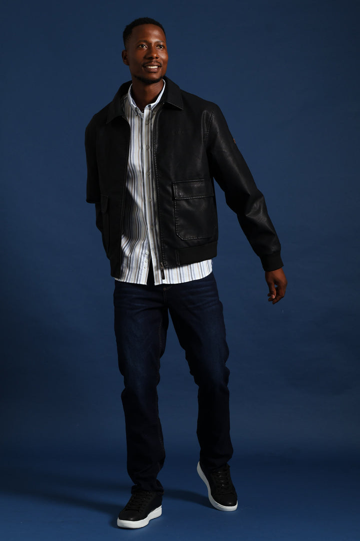 PU Zip Through Bomber - Black