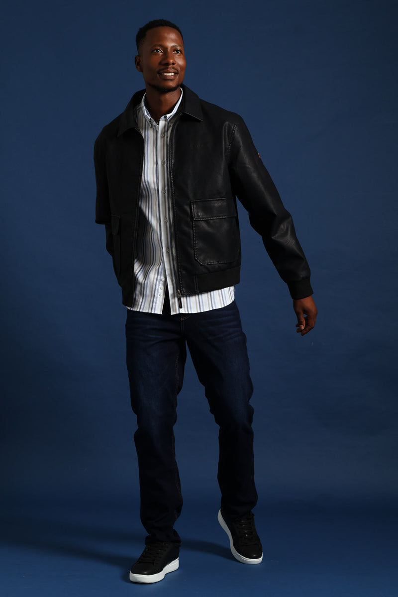 PU Zip Through Bomber - Black