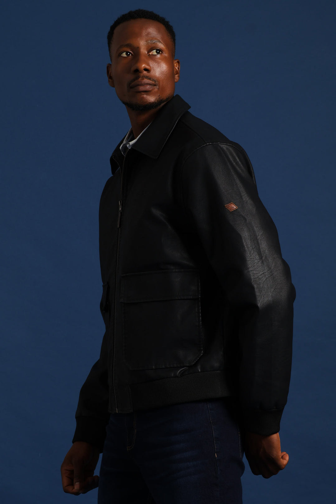 PU Zip Through Bomber - Black