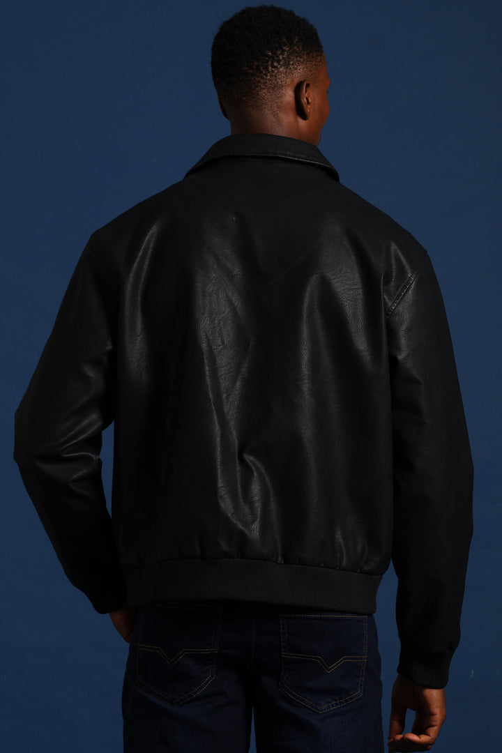 PU Zip Through Bomber - Black