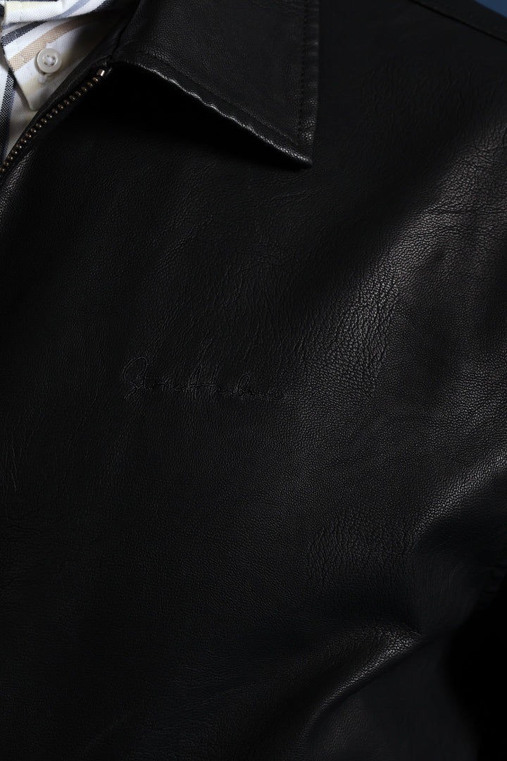 PU Zip Through Bomber - Black