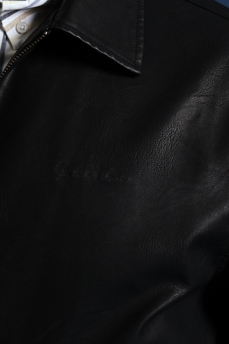 PU Zip Through Bomber - Black