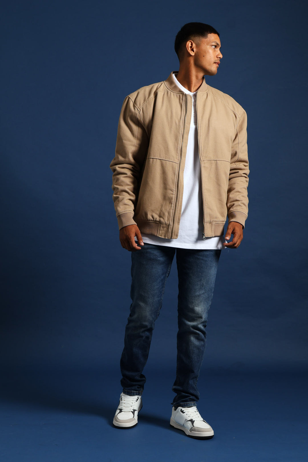 Cotton Bomber Jacket - Taupe