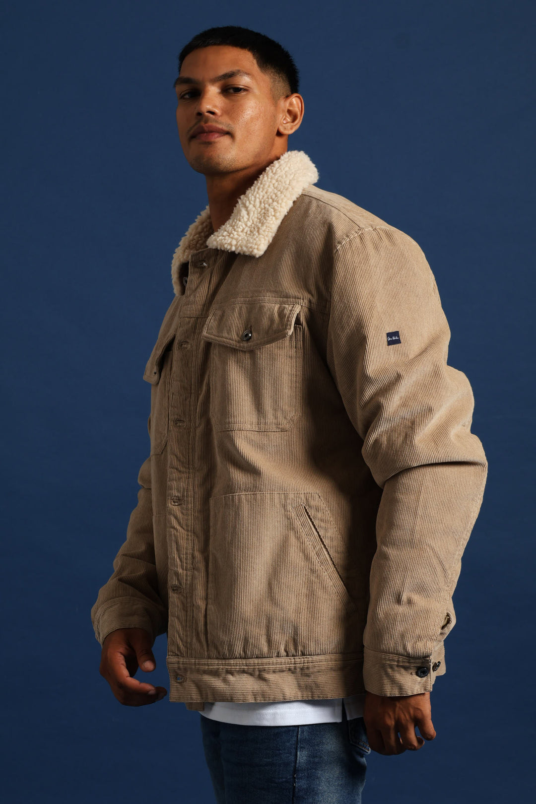 Corduroy Sherpa Trucker Jacket - Taupe