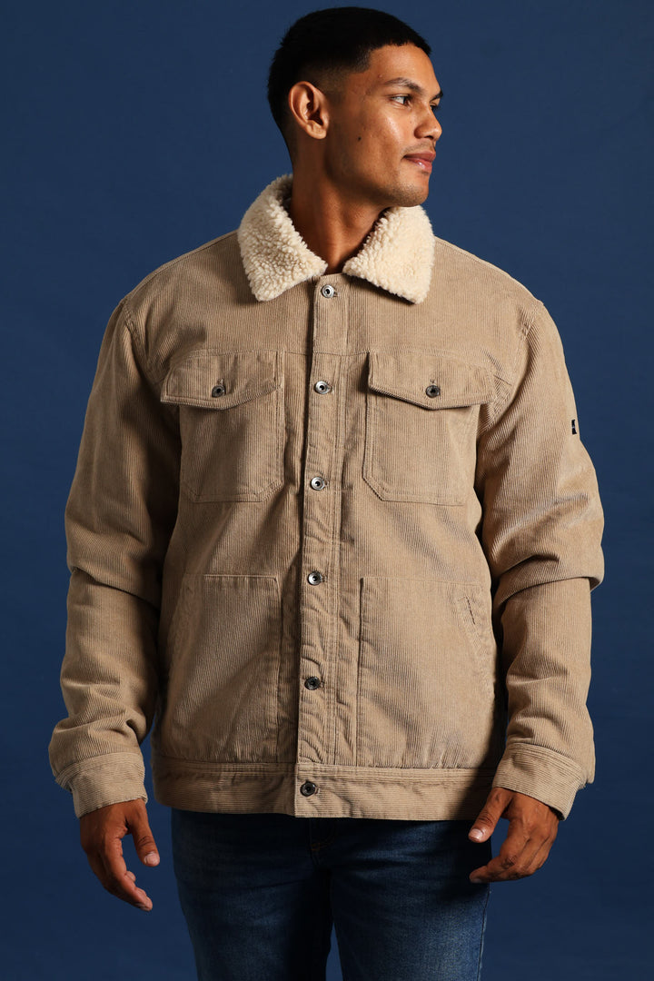 Corduroy Sherpa Trucker Jacket - Taupe