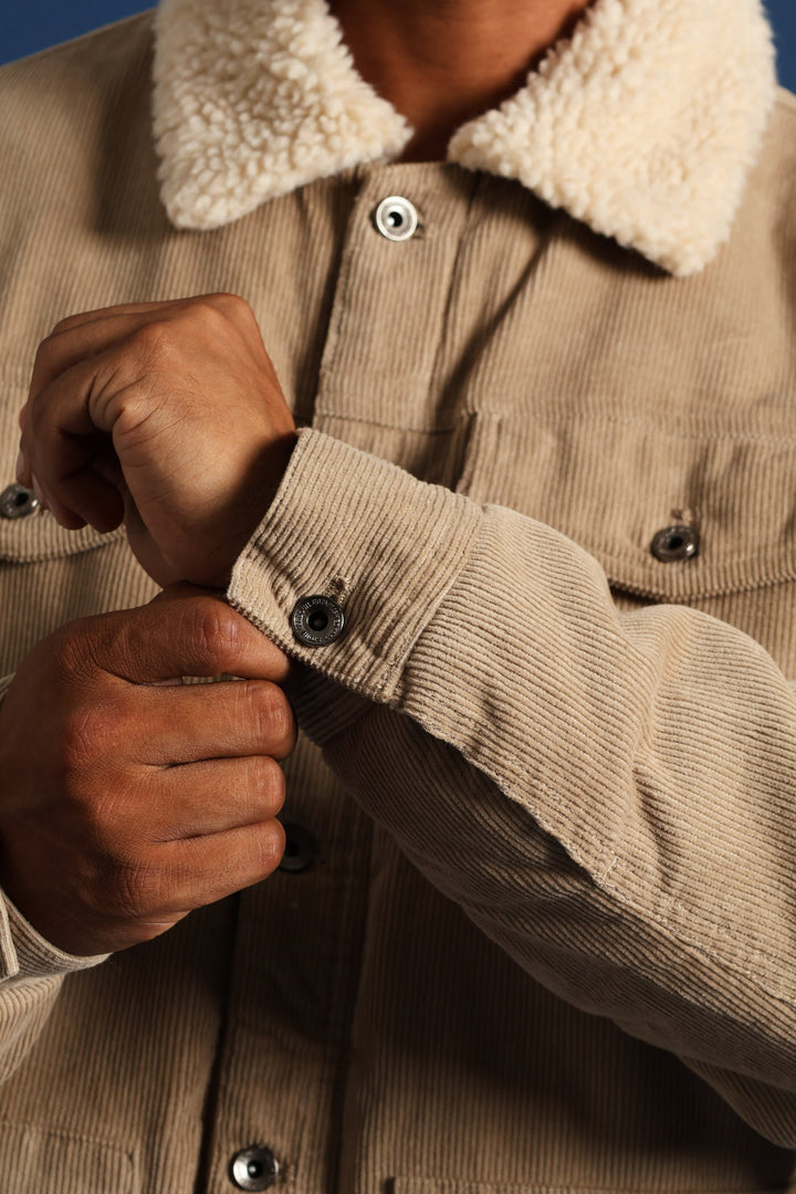 Corduroy Sherpa Trucker Jacket - Taupe