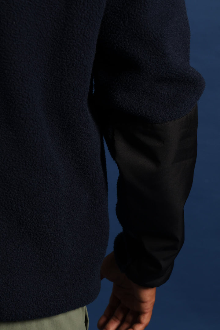 Polar Fleece Nylon Combo Zip Through Jacket - Navy/Black
