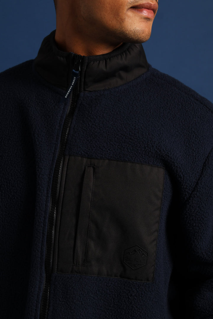 Polar Fleece Nylon Combo Zip Through Jacket - Navy/Black