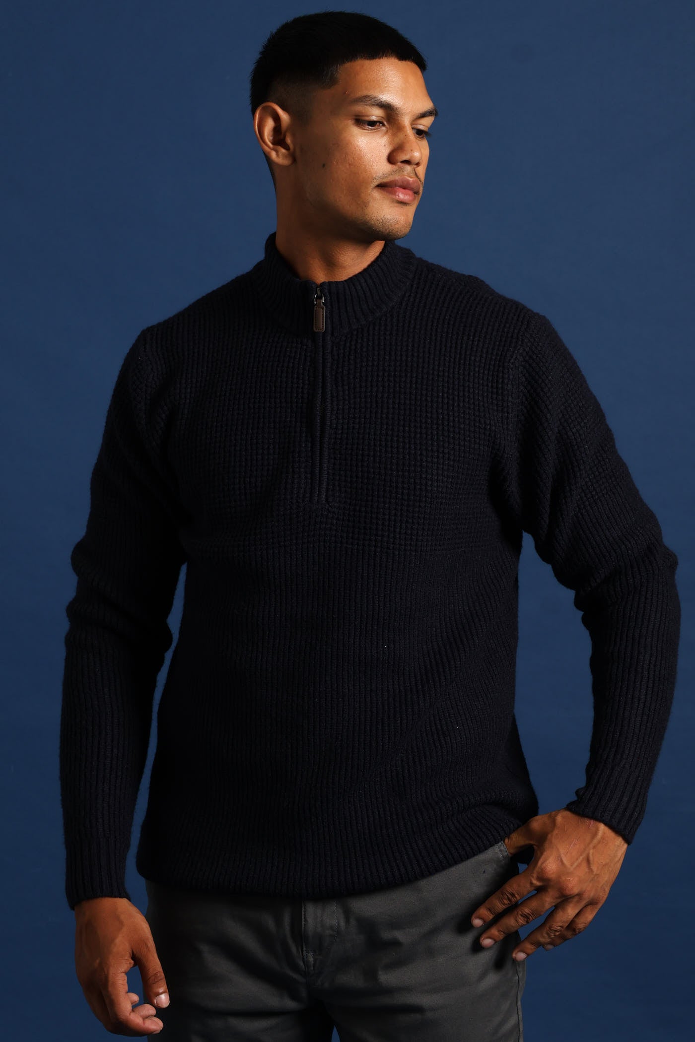 Mens Plain 1/4 Zip Knitwear - Navy – Edgars