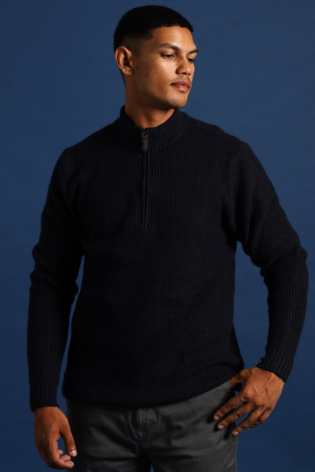 Plain 1/4 Zip Knitwear - Navy