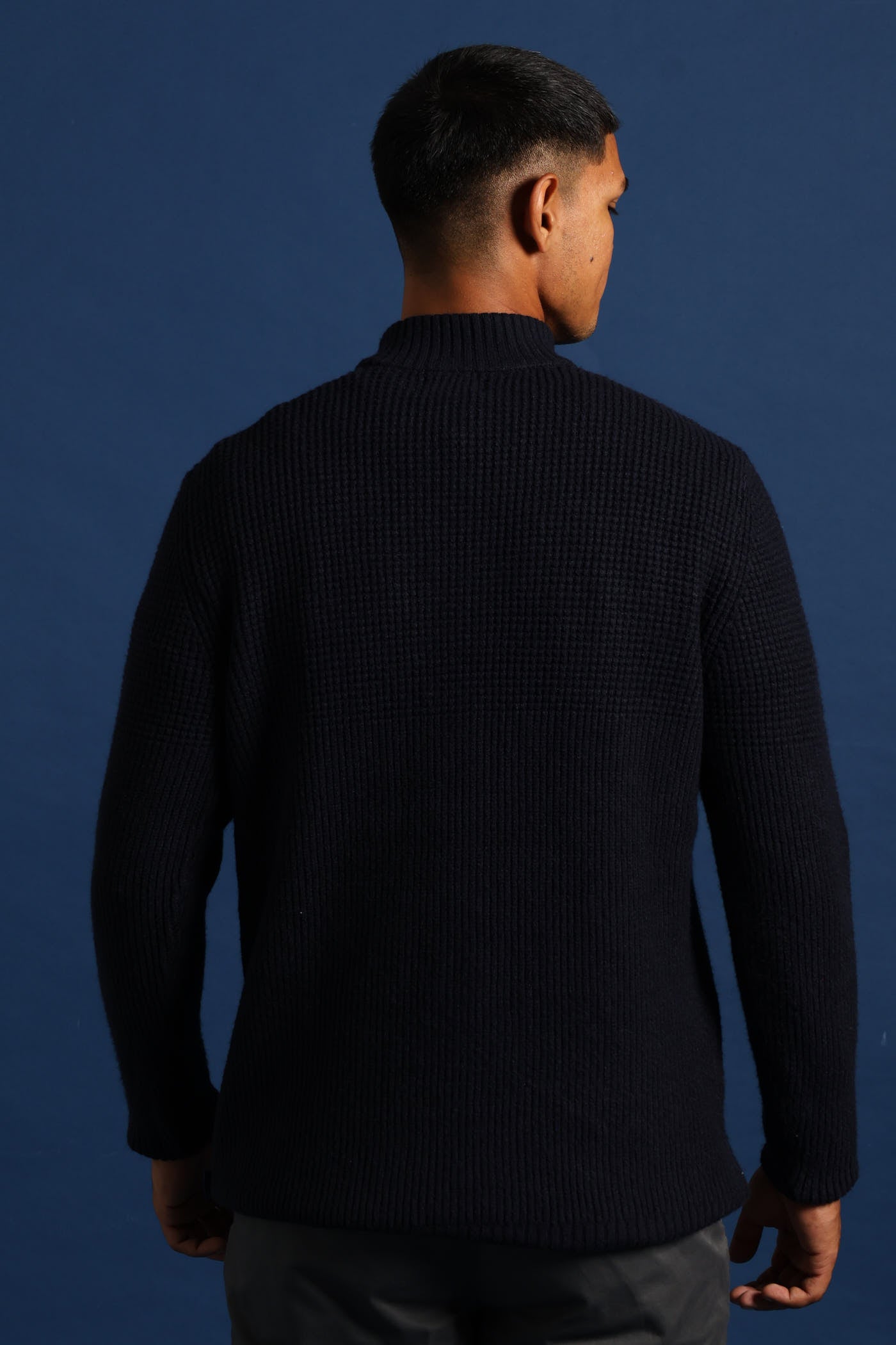 Mens Plain 1/4 Zip Knitwear - Navy – Edgars