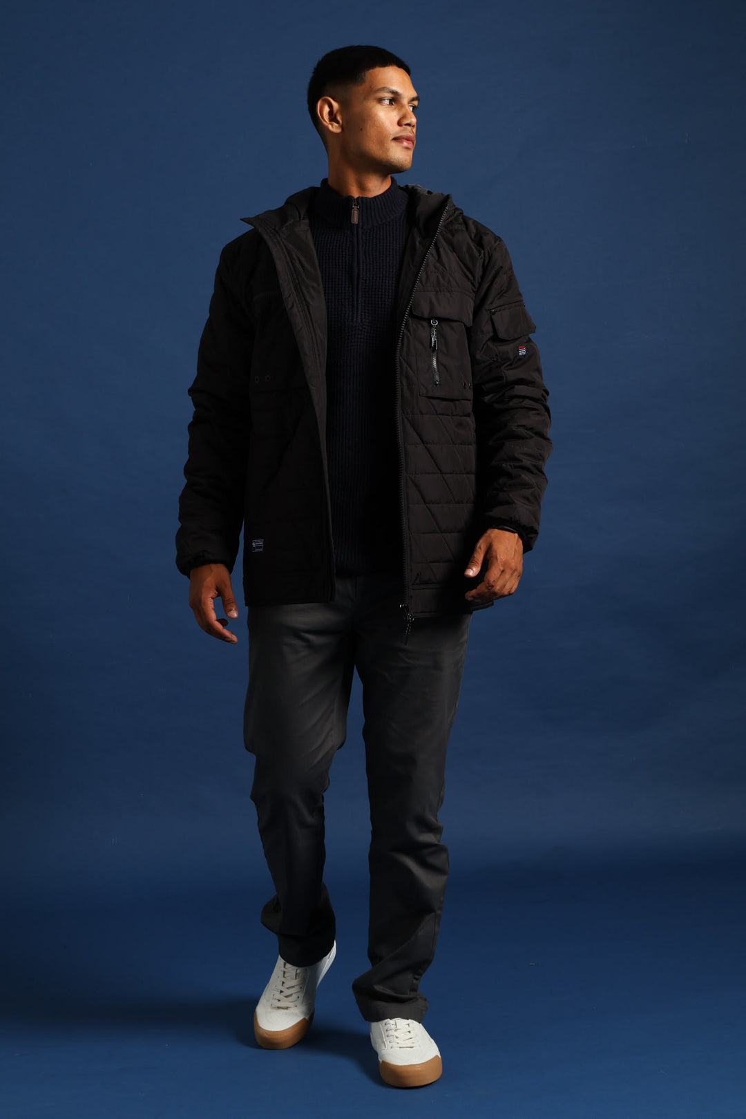 Quilted Utility Jacket - Black
