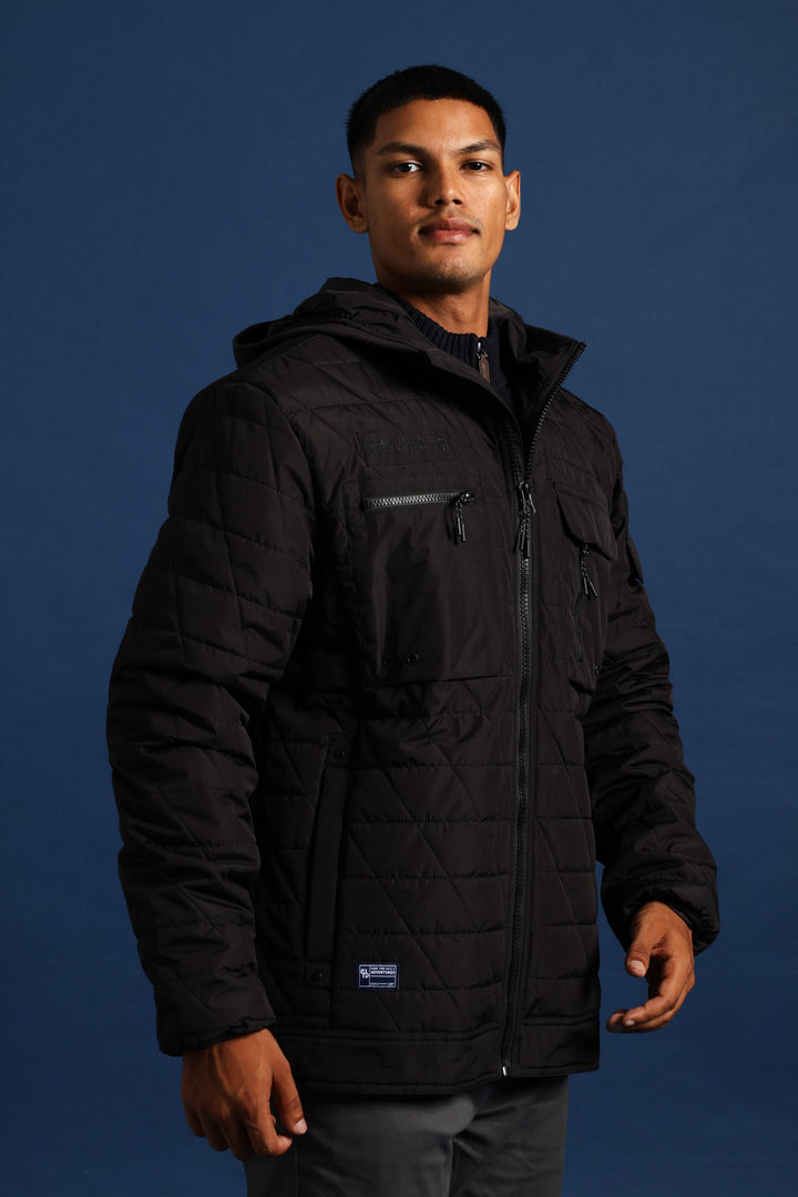 Quilted Utility Jacket - Black