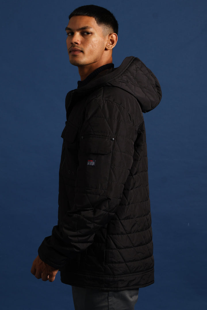 Quilted Utility Jacket - Black