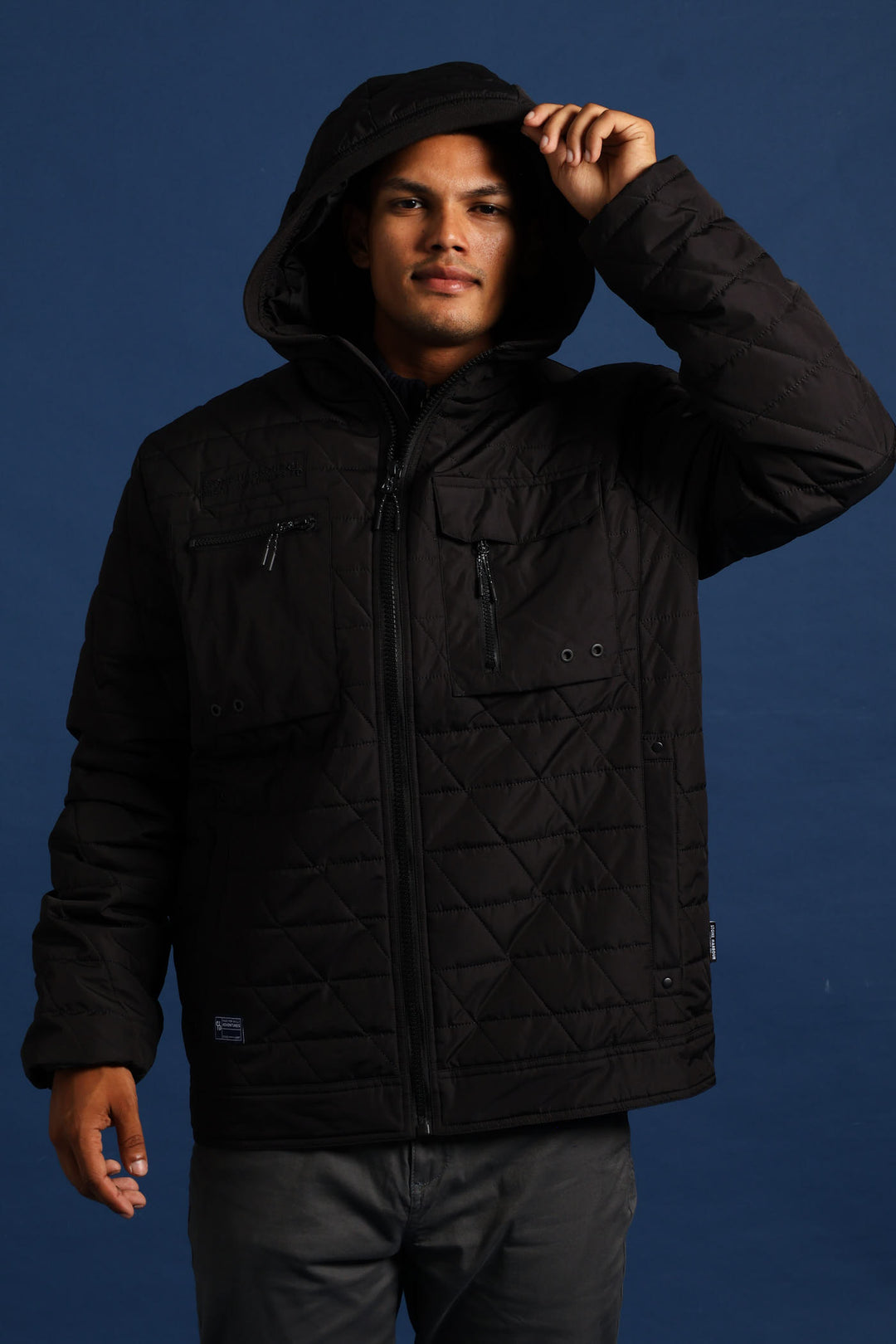 Quilted Utility Jacket - Black