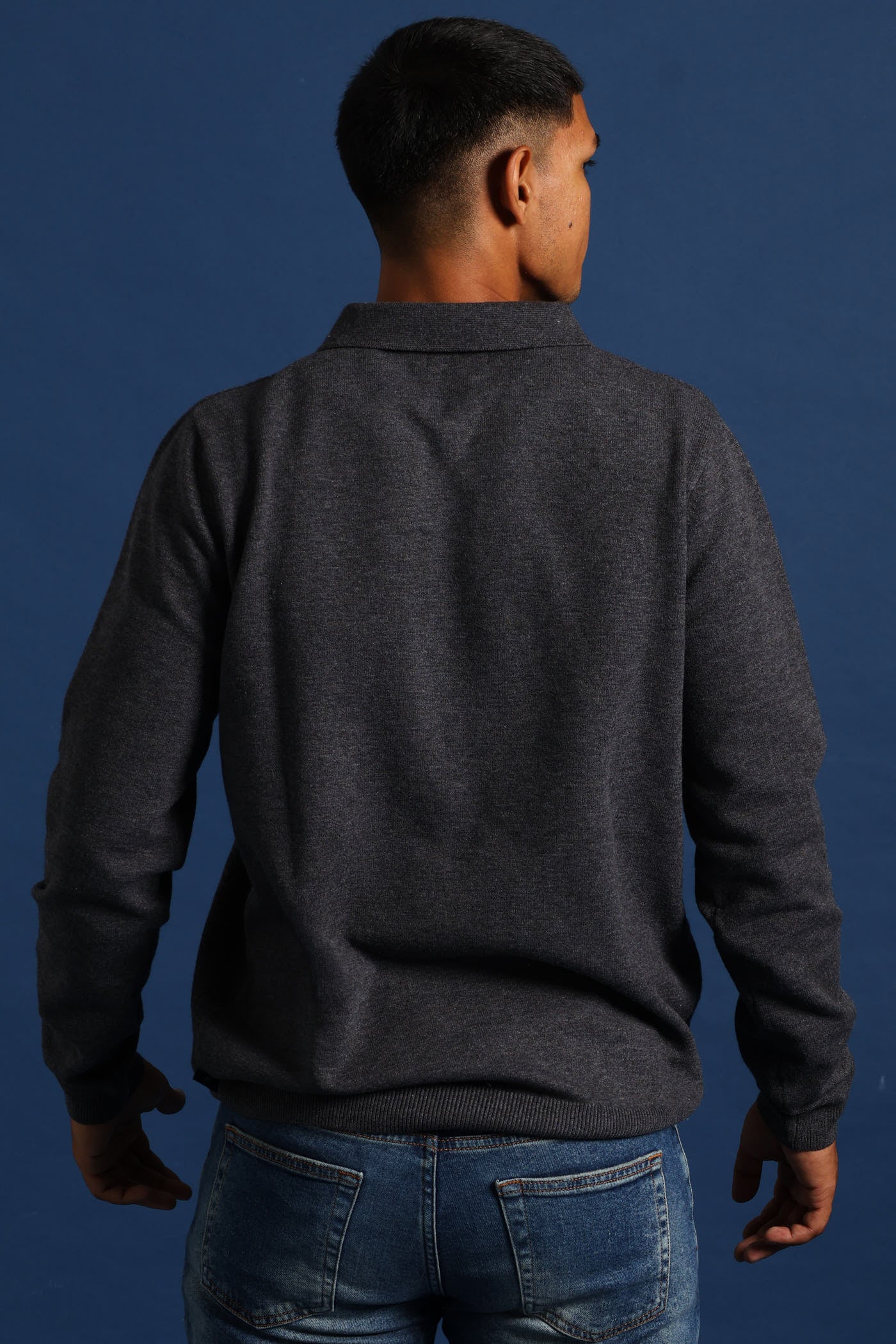 Mens Quarter Zip Pave Fine Gauge Knitwear - Charcoal Melange – Edgars