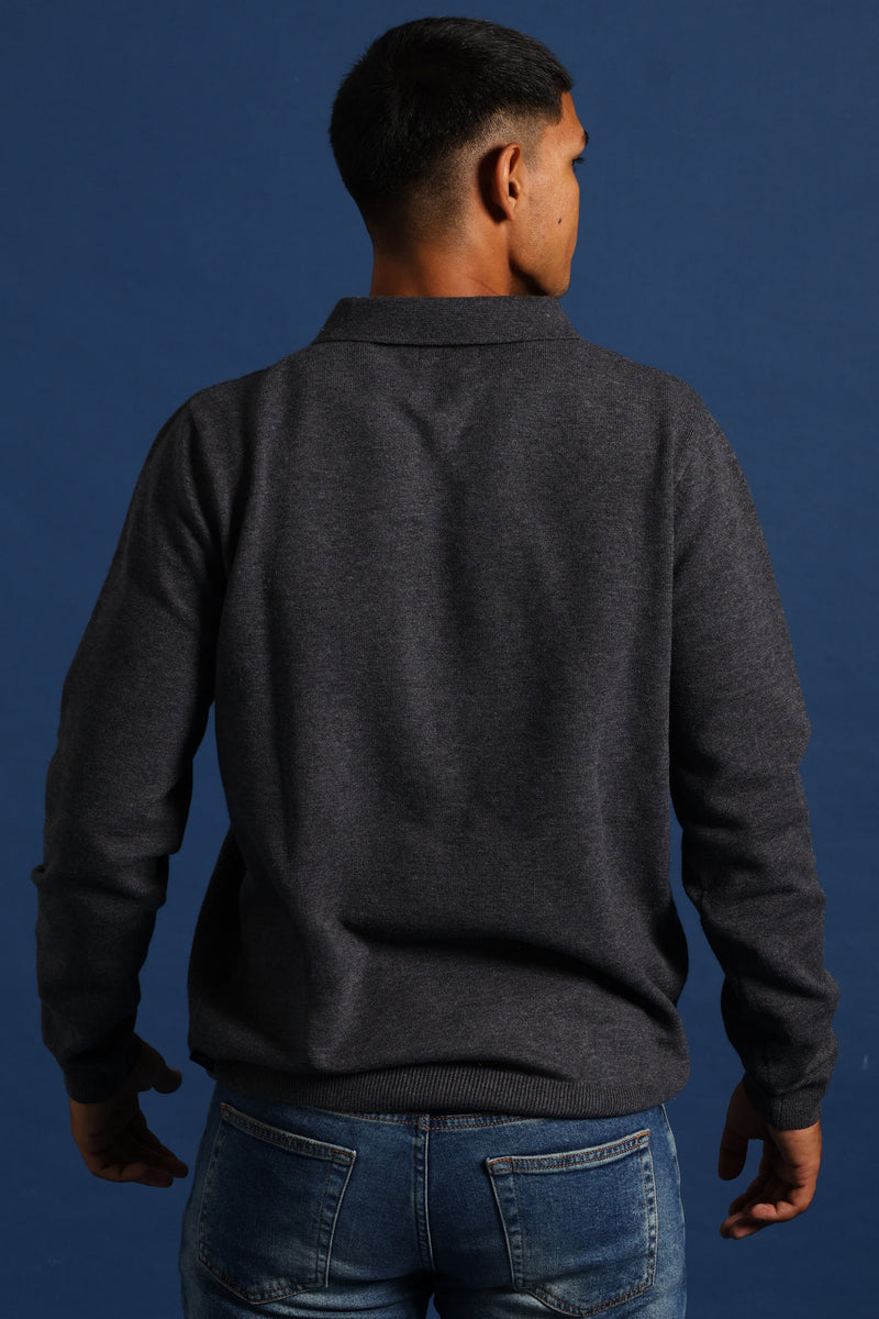 Quarter Zip Pave Fine Gauge Knitwear - Charcoal Melange