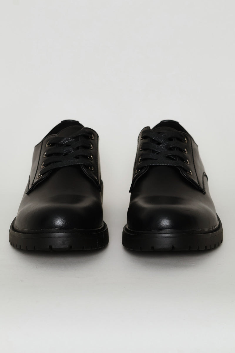 Basic Lace Up Smart Casual Derby Shoe - Black