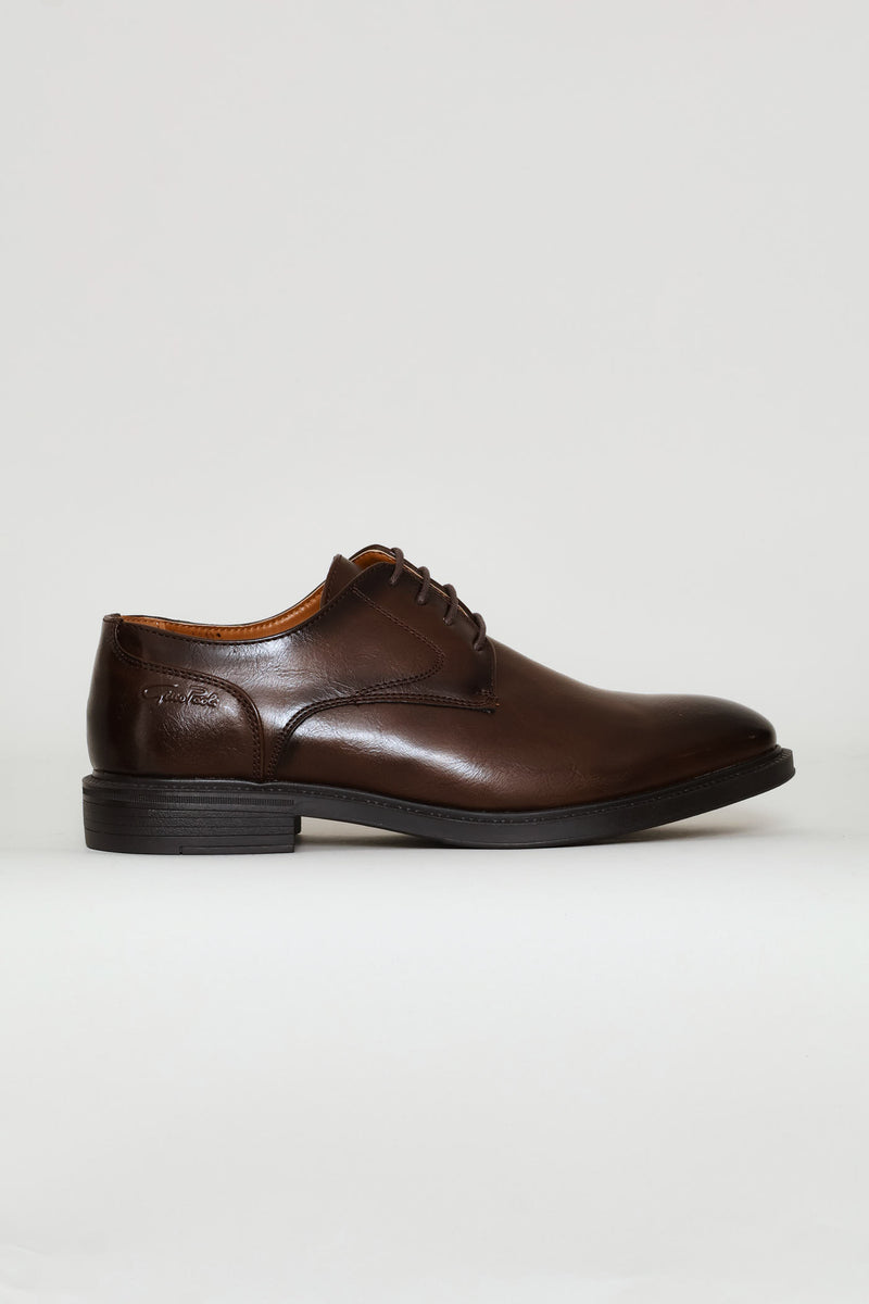 Plain Toe Lace Up Derby Shoe - Brown