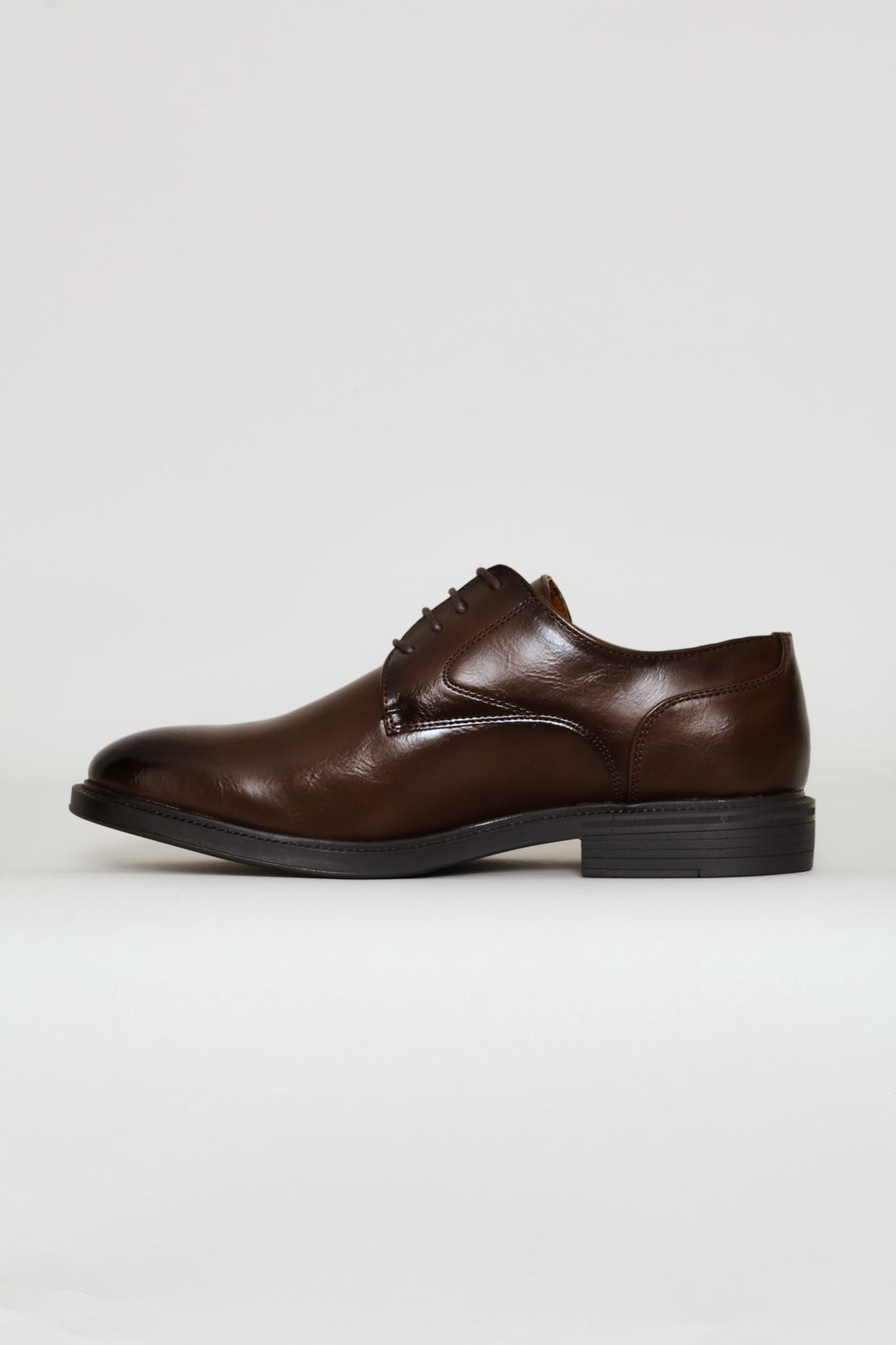 Plain Toe Lace Up Derby Shoe - Brown